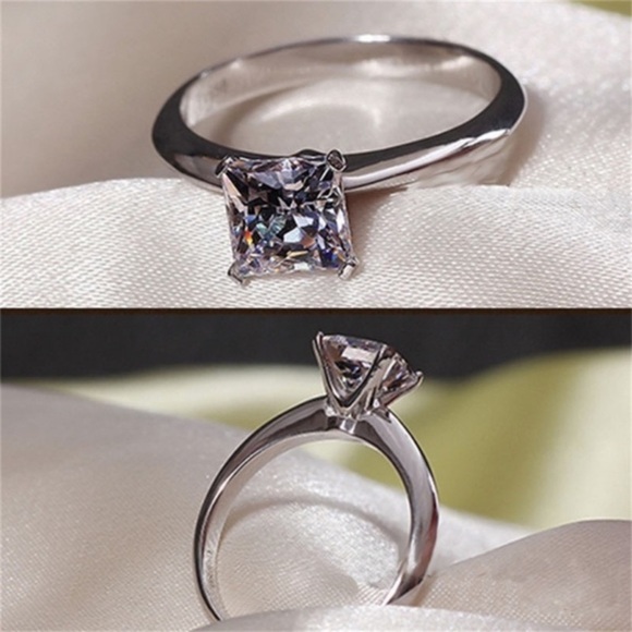 STERLING SILVER 2 CARAT PRINCESS CUT ENGAGEMENT RING - Picture 12 of 15